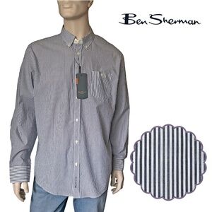 Ben Sherman Easy Fit Union Shirt Long Sleeve Stripe Cotton Button Down Collar